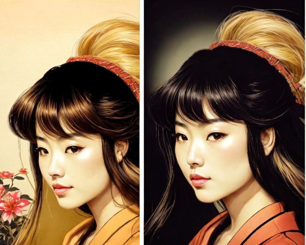 Portrait of a Young Woman in Traditional Japanese Style
