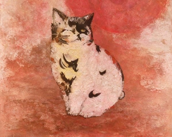 Textured Artwork of a Serene Cat in Warm Colors
