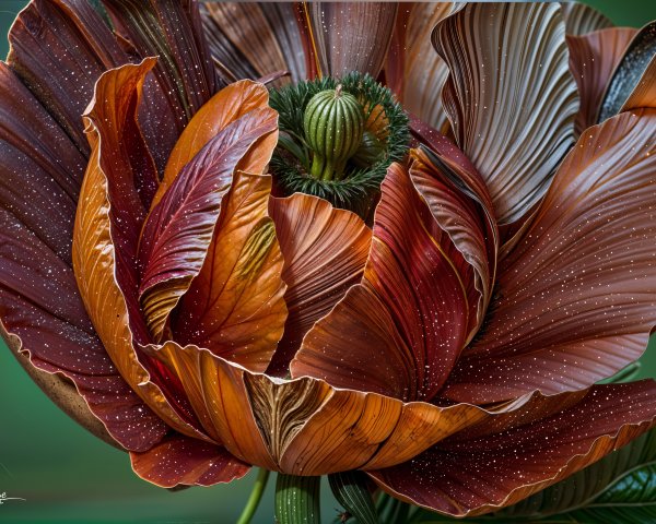 Intricately Layered Copper and Bronze Flower Description