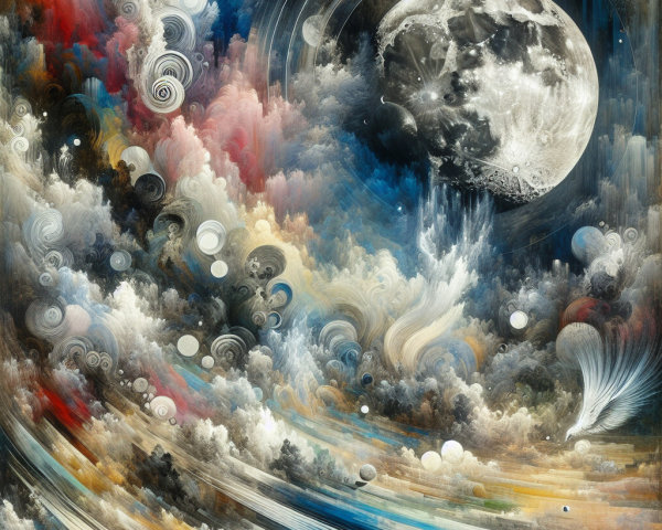 Vibrant Cosmic Scene with Detailed Moon and Clouds