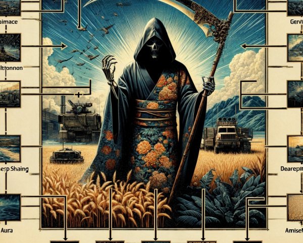 Cloaked Figure with Scythe in Nature and Technology Blend