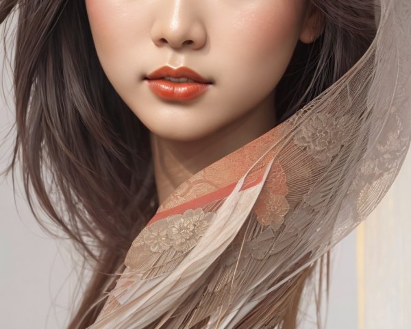 Portrait of a Young Woman with Elegant Scarf and Makeup