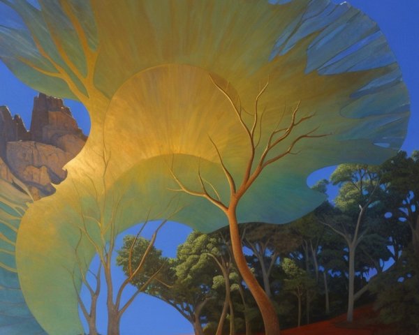 Surreal Landscape with Vibrant Colors and Unique Flora