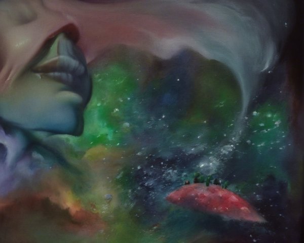 Surreal Artwork with Dreamlike Cosmic Elements