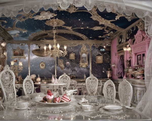 Ornate Celestial-Themed Rococo Dining Room Design