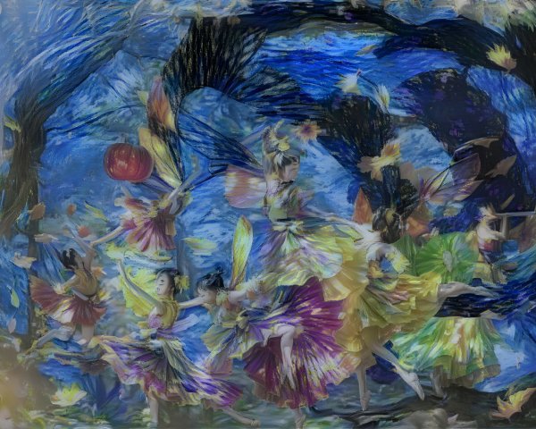 Dancing Fairies in Autumn Leaves and Dreamlike Setting