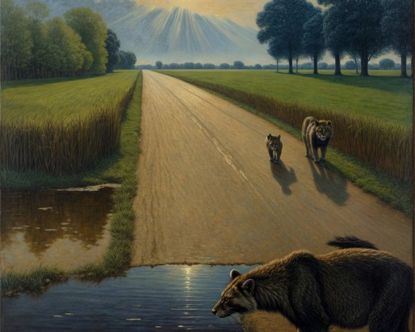 Tranquil Scene of Wildlife on a Sunlit Road
