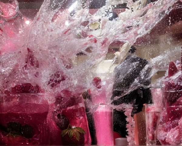 Vibrant Pink Beverages with Fresh Strawberries Splash