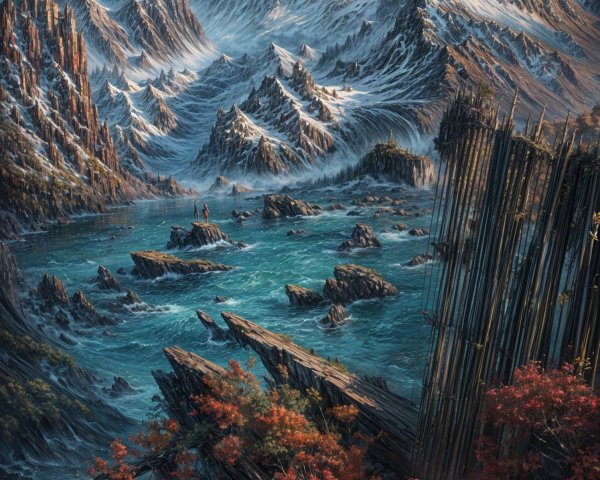 Snow-Capped Mountains and Turquoise Lake Landscape