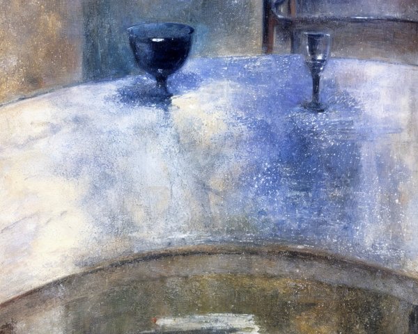 Abstract Table Setting with Black Bowl and Glass