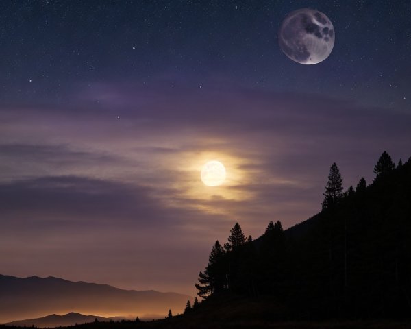 Serene Night Scene with Moon and Starry Sky