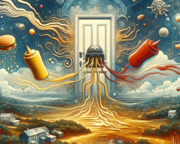 Floating Door in Cosmic Scene with Colorful Condiments