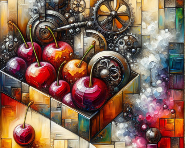 Abstract Composition of Cherries and Geometric Patterns