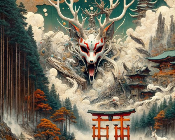 Majestic Deer-like Creature in Mystical Landscape