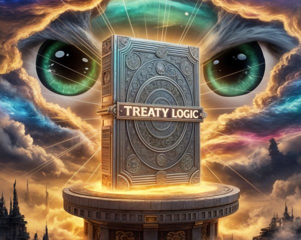 Ancient Book "Treaty Logic" in Surreal Landscape