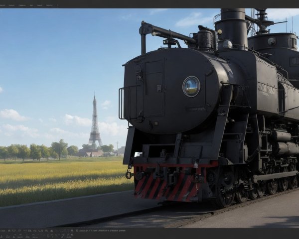 Vintage Steam Locomotive with Eiffel Tower Background