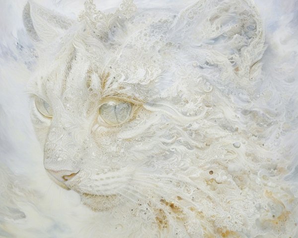 Majestic White Cat with Intricate Fur Patterns