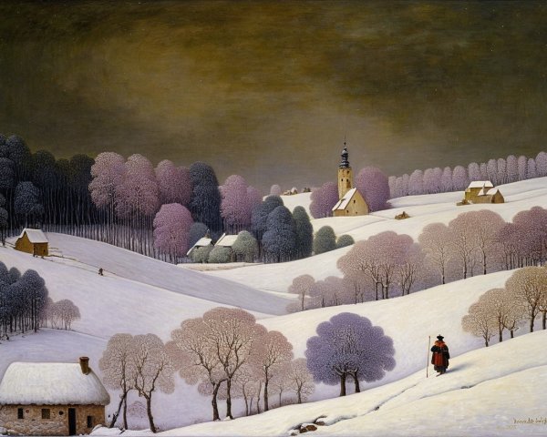Serene Winter Landscape with Snow and Village Scene