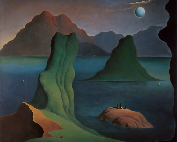 Dreamlike Landscape with Abstract Mountains and Sea