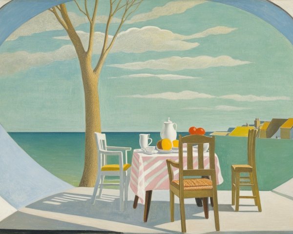 Coastal View with Dining Setup and Serene Atmosphere