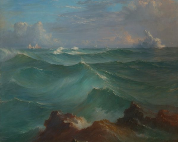 Vibrant Seascape with Waves and Dynamic Sky