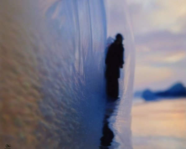 Figure Beneath Translucent Ice with Ethereal Light