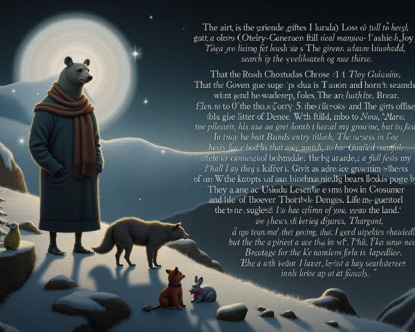 Whimsical Winter Scene with Bear, Fox, and Rabbit