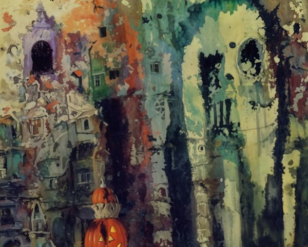 Surreal Halloween Scene with Eerie Coastal Elements