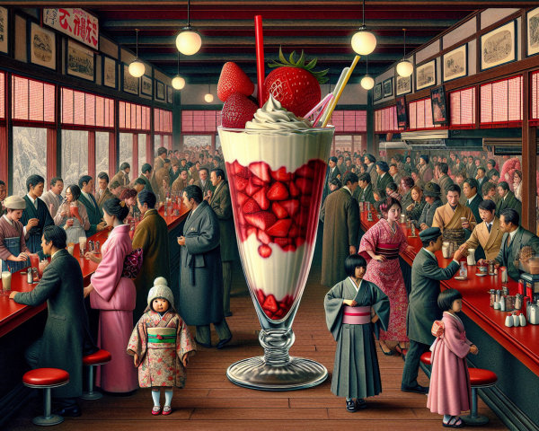 Vintage Café Scene with Giant Dessert Glass Display