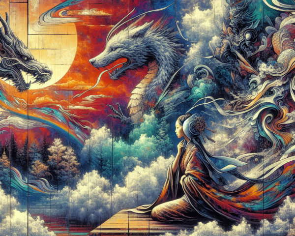 Meditative Woman by Tranquil Waters and Dragons