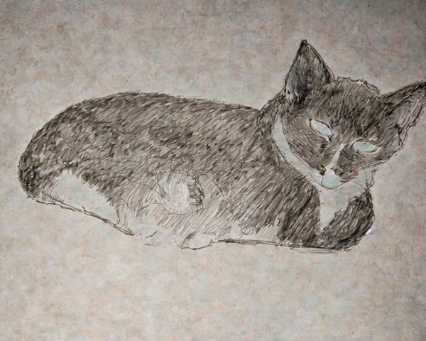Detailed Black and White Sketch of a Resting Cat