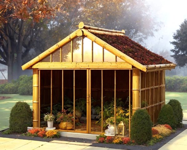 Bamboo Greenhouse with Colorful Foliage and Plants