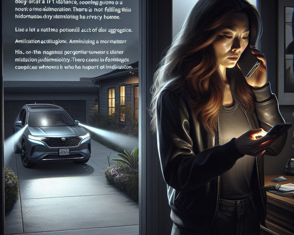 Young woman in dim room on phone, themes of tension