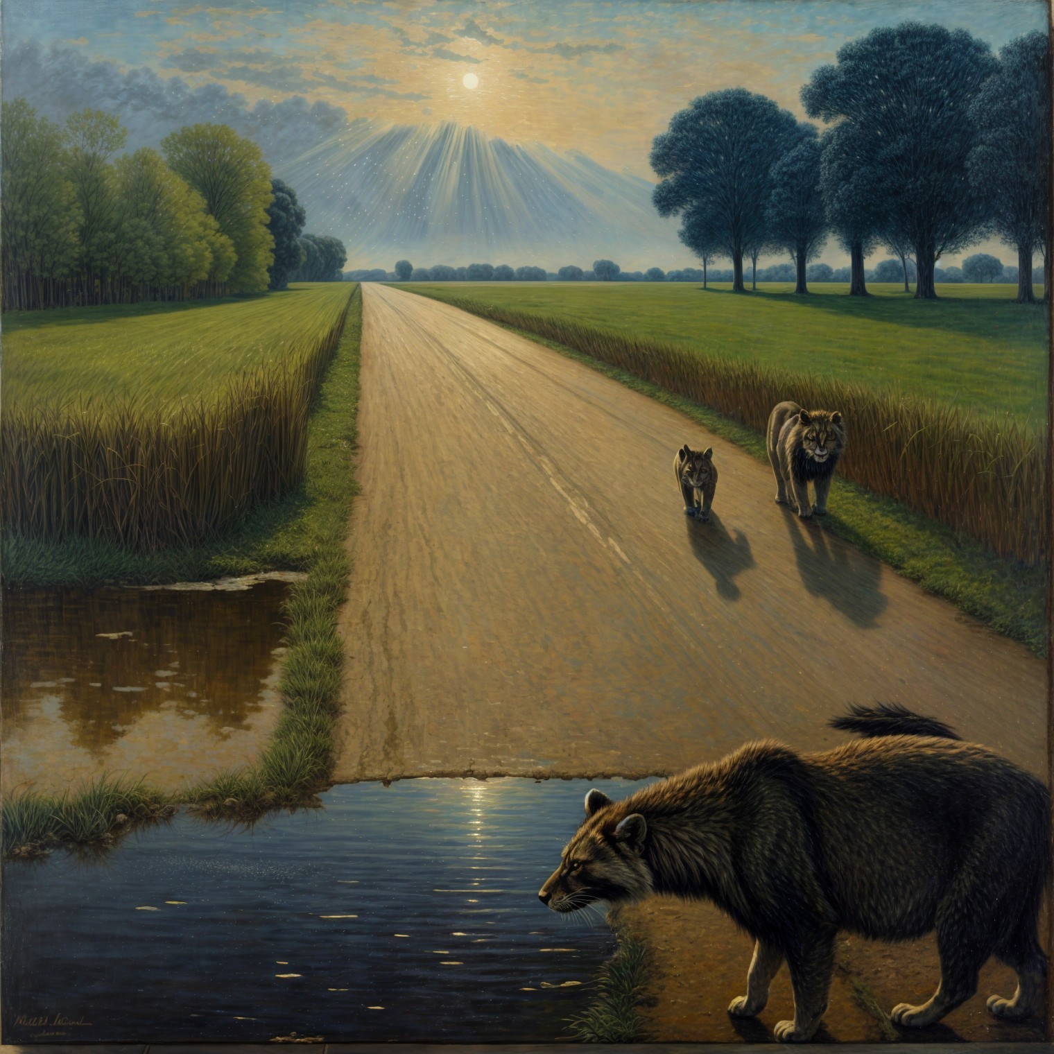 Tranquil Scene of Wildlife on a Sunlit Road