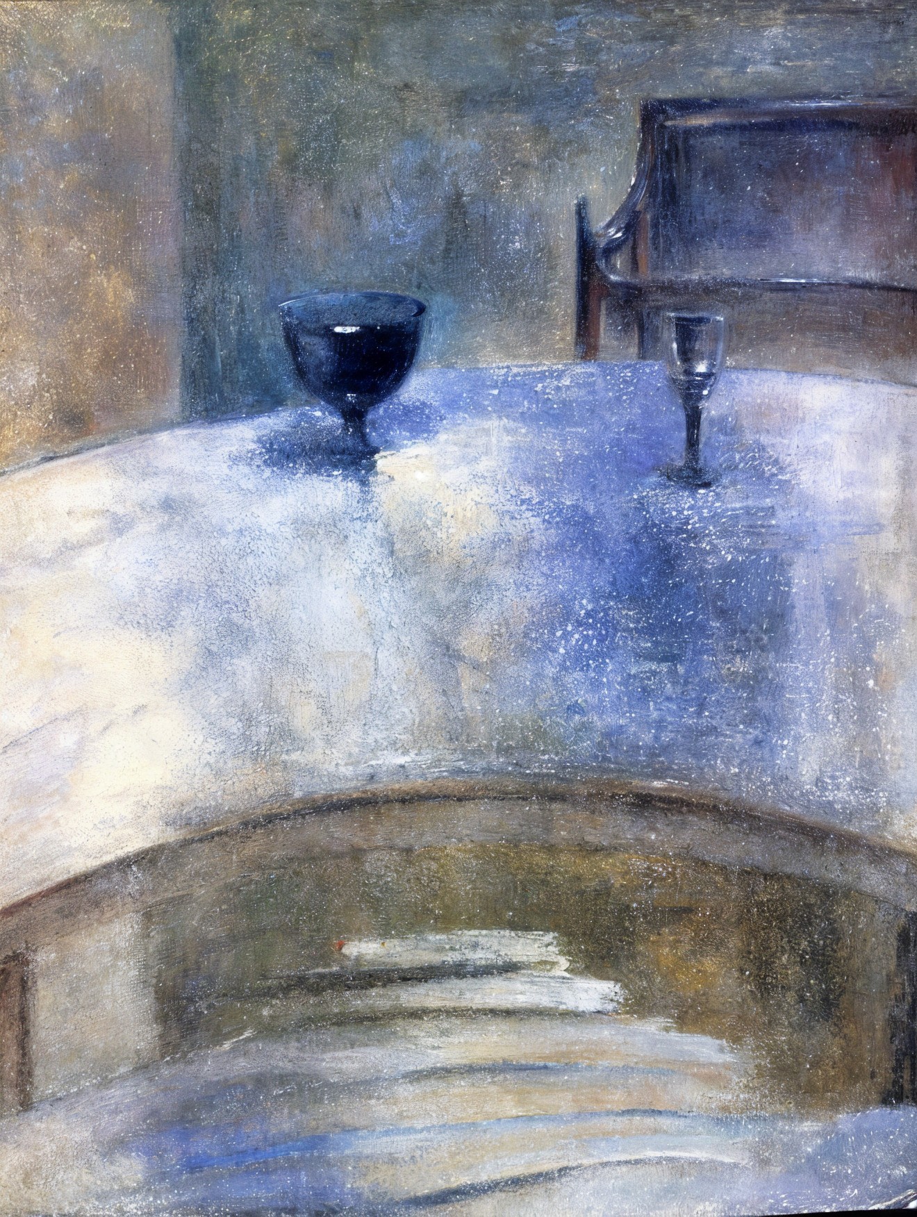 Abstract Table Setting with Black Bowl and Glass