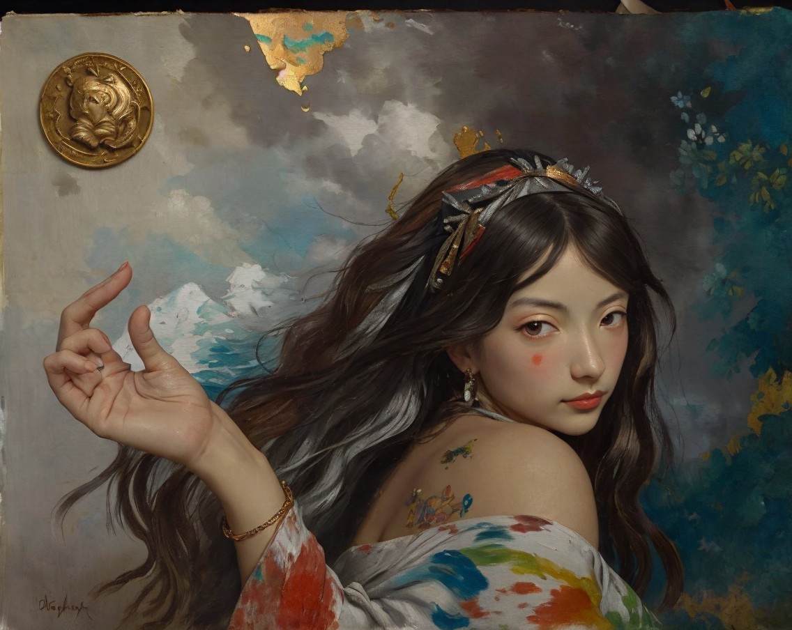 Portrait of a Young Woman with Floral Elements