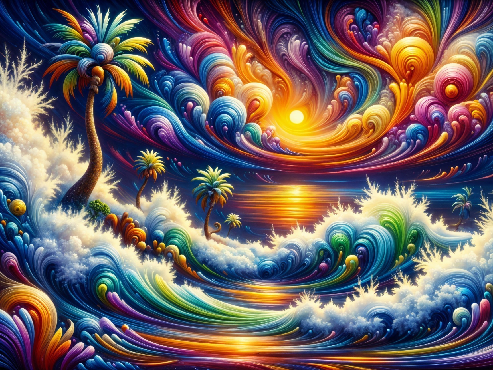Surreal Landscape with Vibrant Colors and Shapes