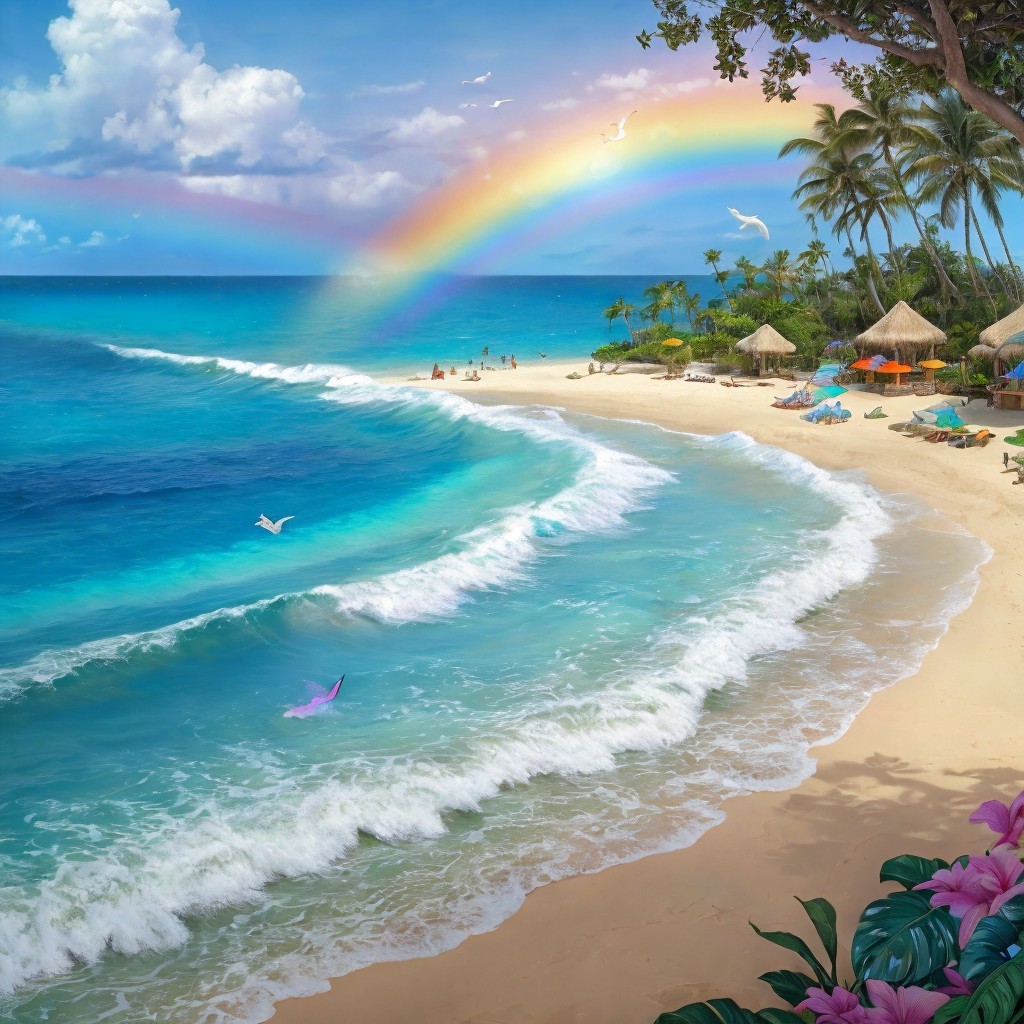 Picturesque Beach Scene with Tropical Elements