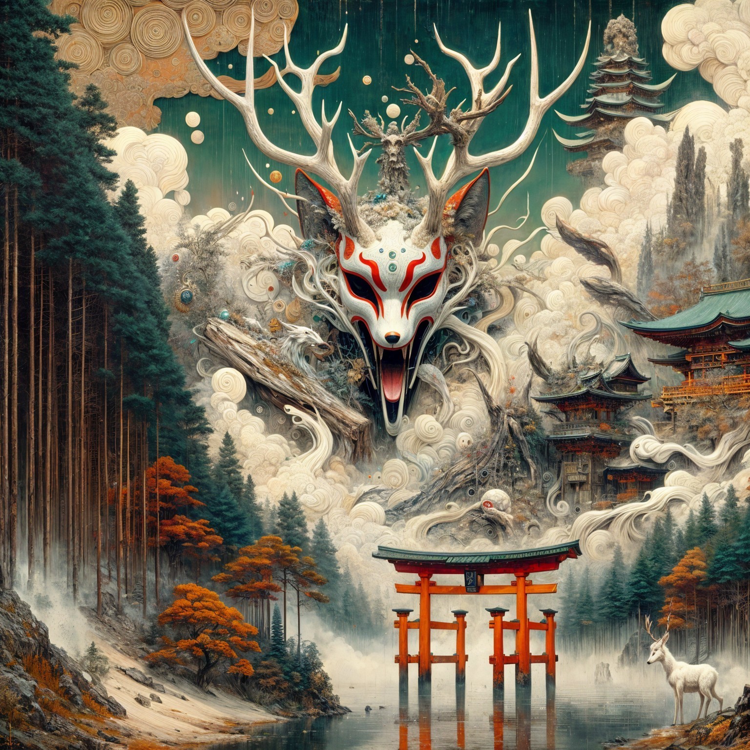 Majestic Deer-like Creature in Mystical Landscape