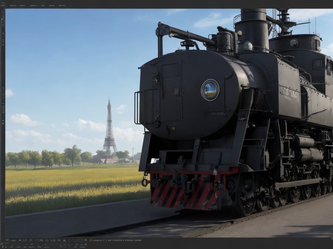 Vintage Steam Locomotive with Eiffel Tower Background