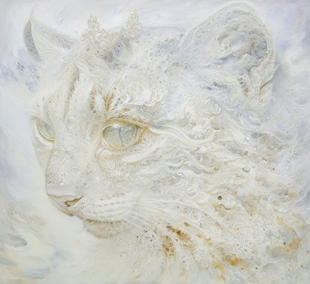 Majestic White Cat with Intricate Fur Patterns