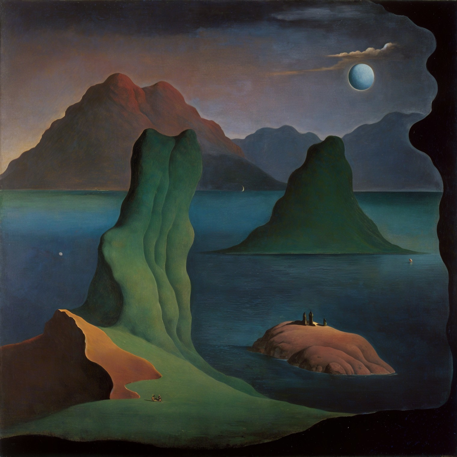 Dreamlike Landscape with Abstract Mountains and Sea