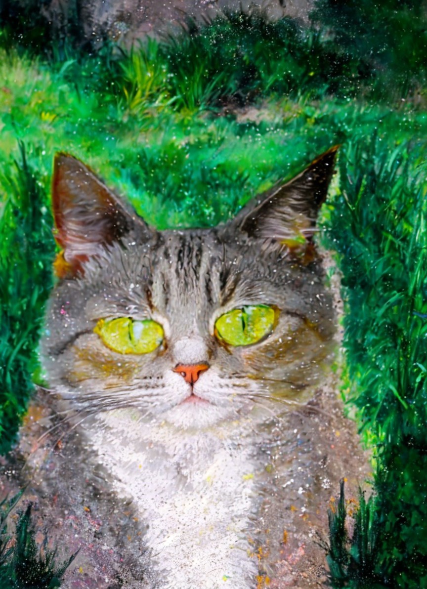 Portrait of a Cat with Green Eyes and Lush Background