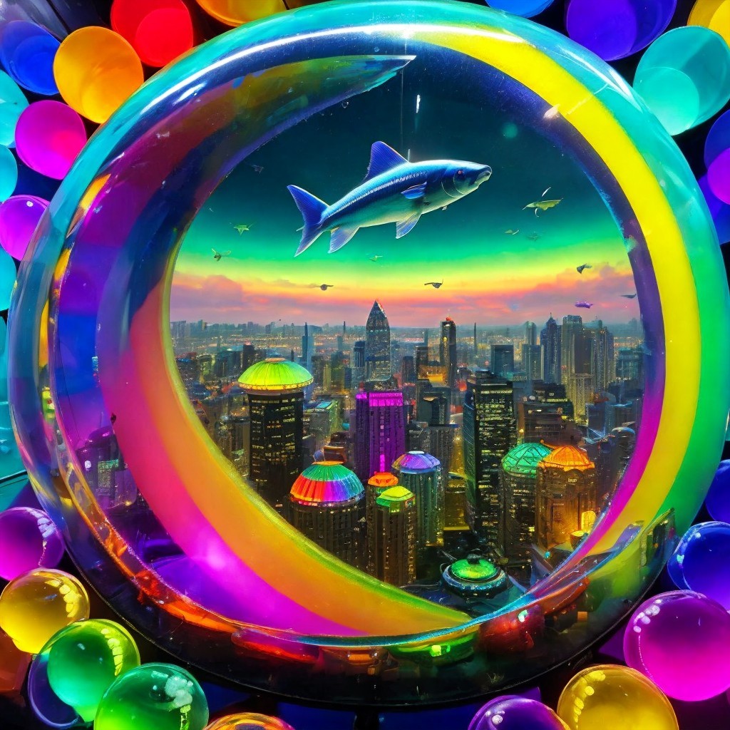 Futuristic cityscape within a transparent sphere