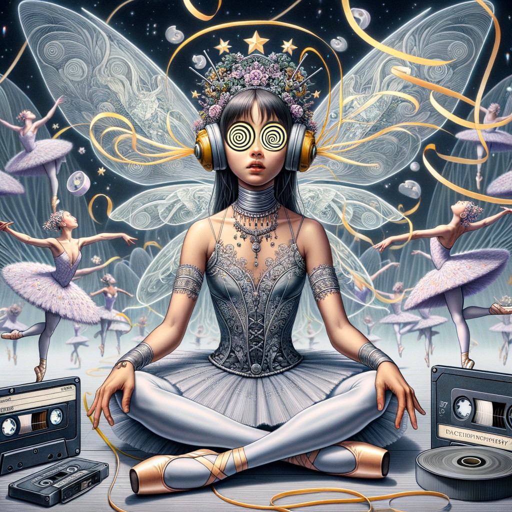 Whimsical Figure in Floral Crown and Ballerinas