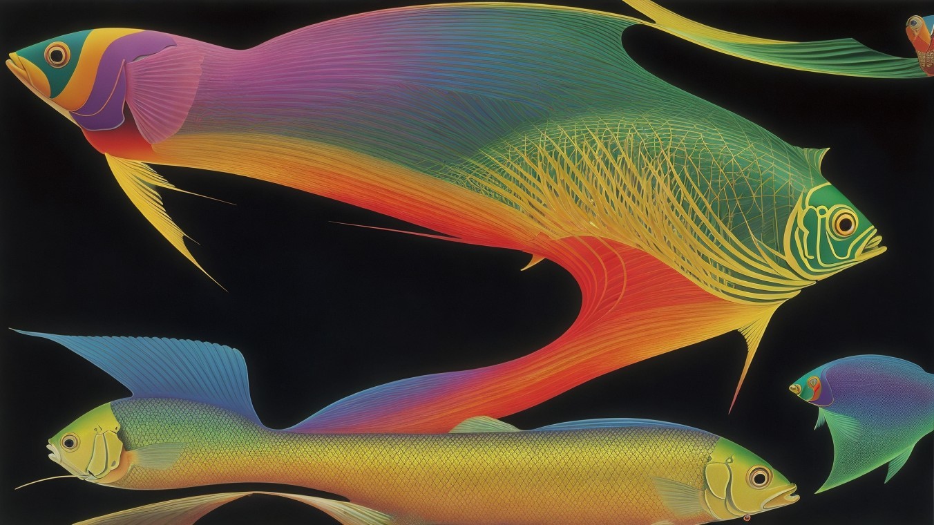 Colorful Abstract Illustration of Various Fish