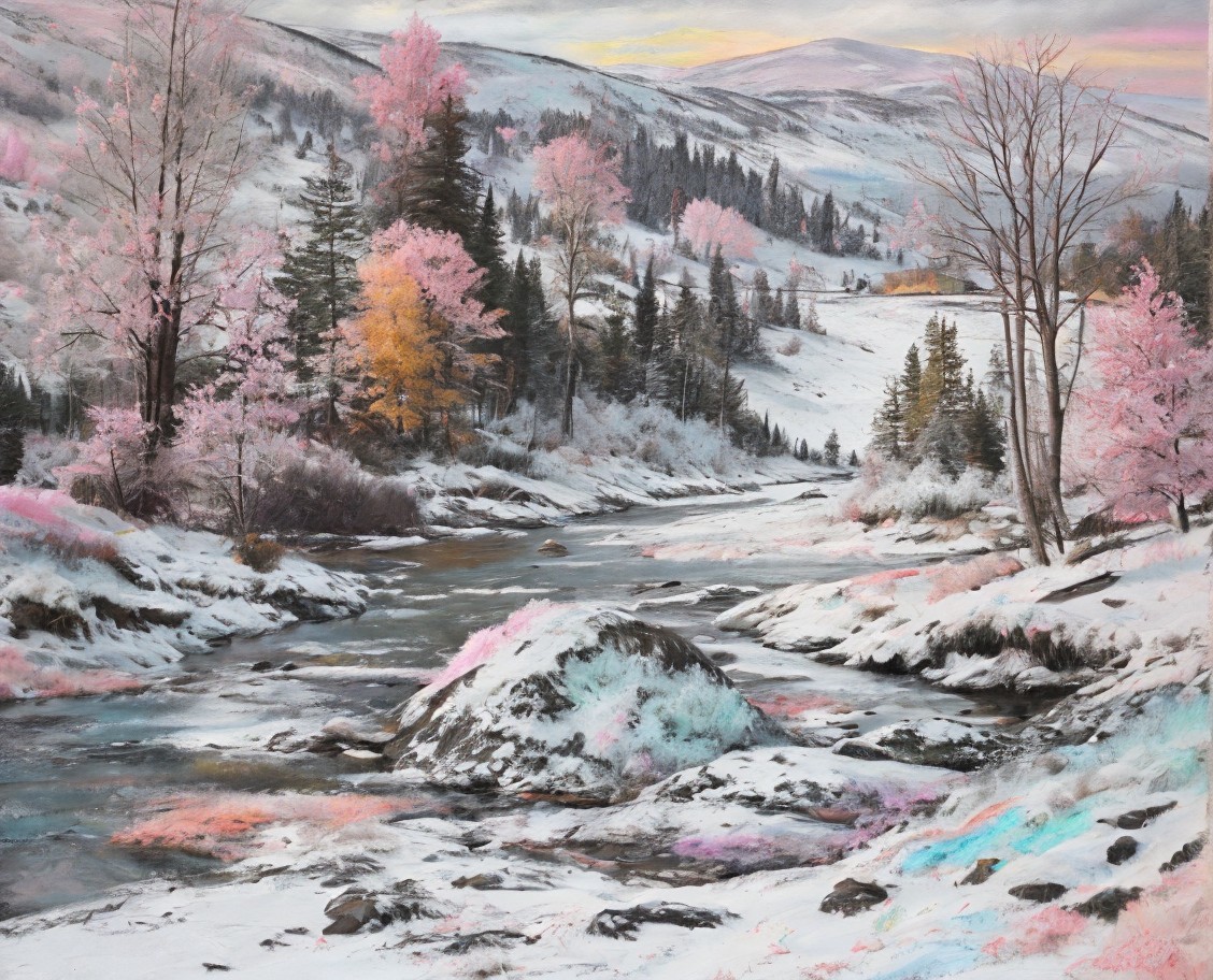 Winter Landscape with River and Snow-Covered Trees