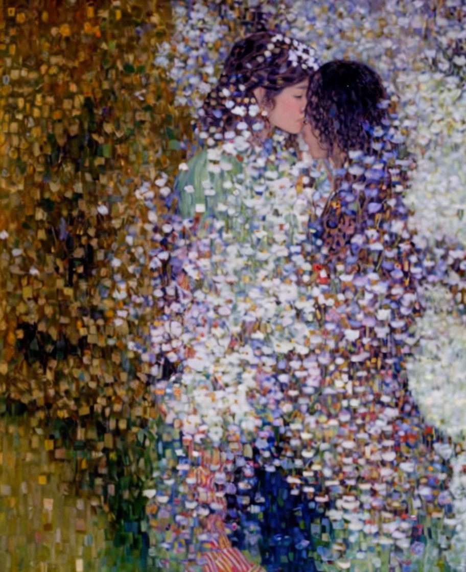 Couple Kissing in a Colorful Abstract Background