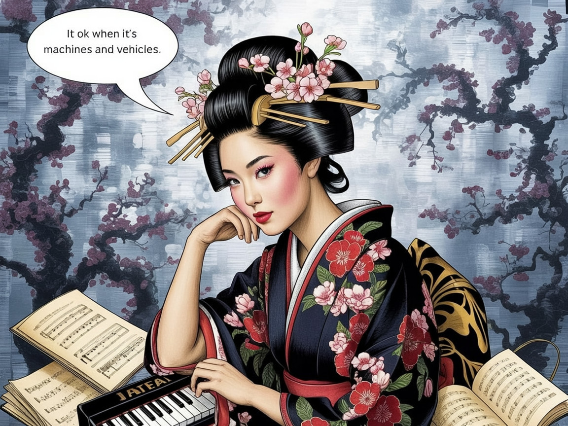 Young Woman in Traditional Attire with Modern Thoughts