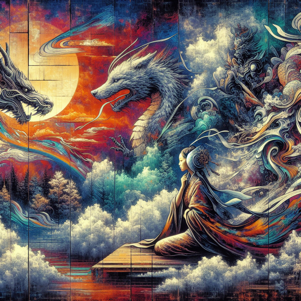 Meditative Woman by Tranquil Waters and Dragons